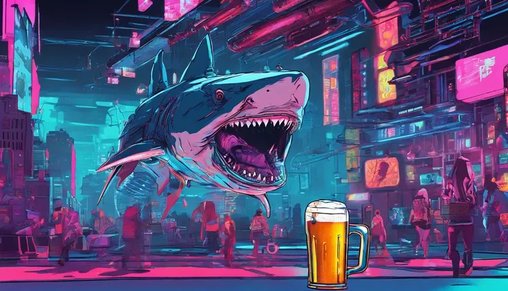 Huge sharks，and a beer mug