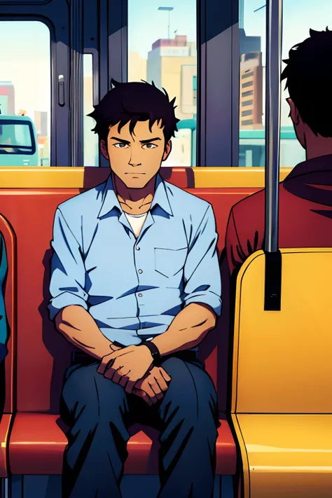 a man sitting on a bus