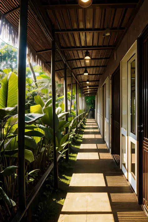 Corridor leading to wild life jungle with different wild animals