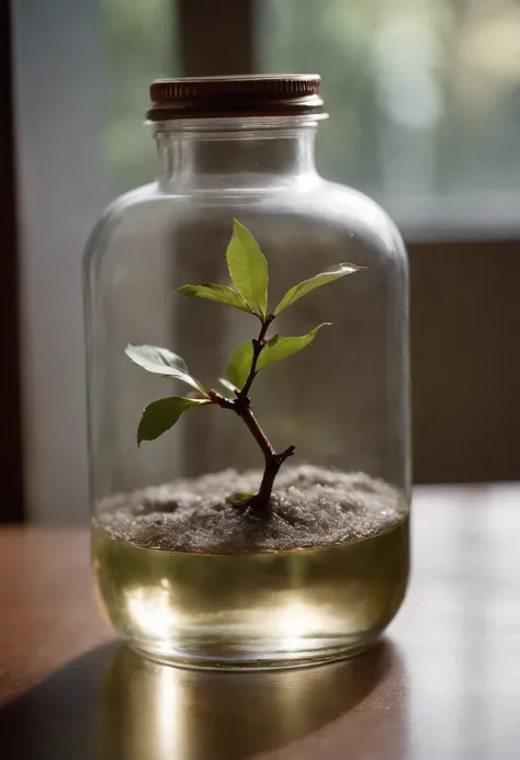 Cherry tree in a bottle, fluffy, realistic, atmospheric light refraction, photographed by lee jeffries, nikon d850 film Stock Photo 4 Kodak portra 400 camera f1.6 lens, rich colors, ultra realistic realistic textures, dramatic lighting, unreal engine trend...