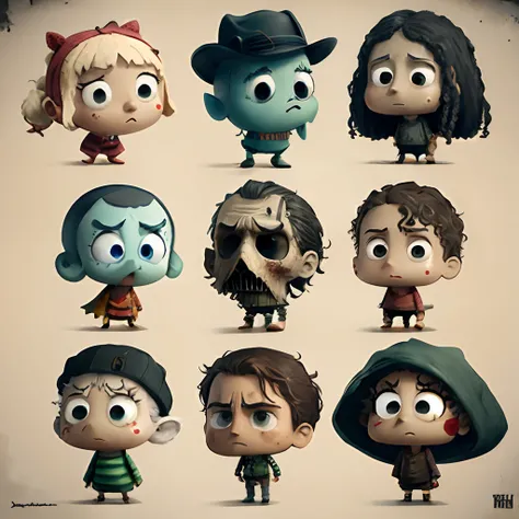 Personnages de la serie "the walking dead" facon pixar