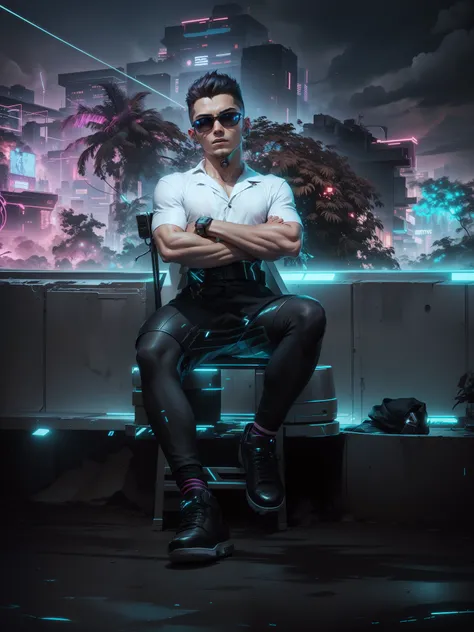 Change background cyberpunk handsome boy ,