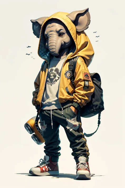 Cartoon Elephant with jacket and skateboard