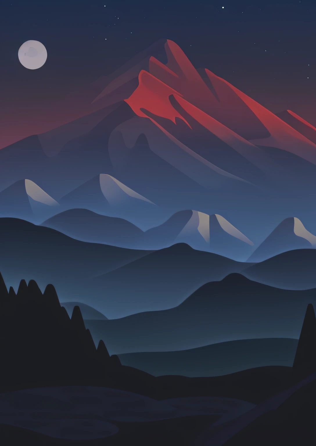 The foreground is a winding road，Mountains with full moons in the sky, hq 4k phone wallpaper, beautiful iphone wallpaper, Landscape wallpaper, mountains background, mountain scene, phone wallpaper hd, hd phone wallpaper, wallpaper mobile, Mountain backgrou...