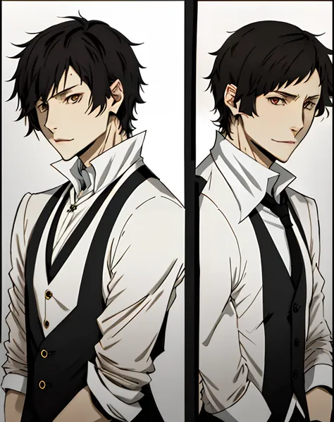 Black haired, bungo stray dogs male port mafia character reference sheet