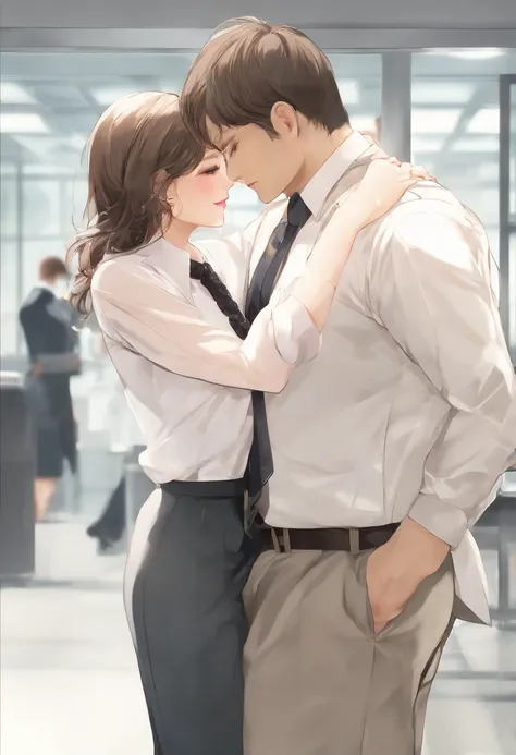 (Lady in womens clothes in office:1.1)、(Middle-aged man in suit:1.1)、(sexual harassment:1.2)、(Full body shot)、(Super beautiful)、(ultra beautiful faces)、(A detailed face:1.5)、(troubled look:1.3)、A miniskirt、(Offices of major companies in Japan:1.1)、(The man...