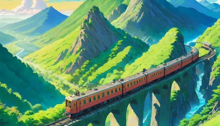 The train travels through the winding mountains