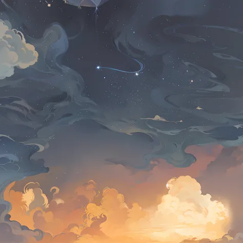 There is a painting，The painting is of a man riding a horse in the sky, Cosmos Sky. By Makoto Shinkai, inspired by Tosa Mitsuoki, an illustration of inspired by Victo Ngai, A beautiful artwork illustration, calm evening. Digital illustration, brittney lee,...