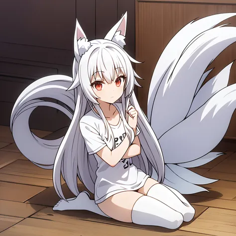 fox　Petanko Sister　white  hair　The long-haired　Fox ears　Fox tail　tshirts