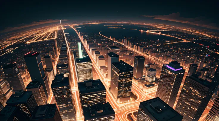 landscape, a panoramic view, America city, building, night, view from ground