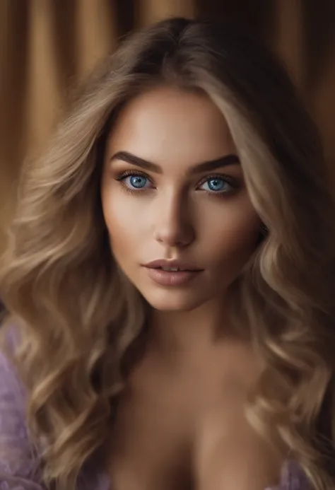 Arafed woman completely , fille sexy aux yeux bleus, ultra realist, Meticulously detailed, Portrait Sophie Mudd, cheveux blonds et grands yeux, selfie of a young woman, Yeux de chambre, Violet Myers, sans maquillage, maquillage naturel, looking straight at...