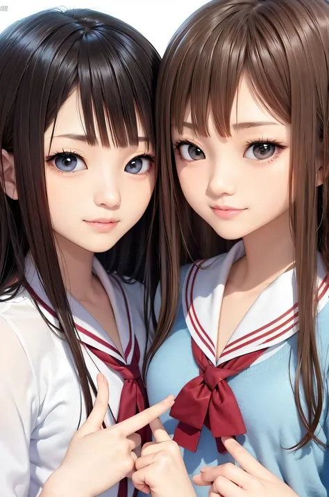 13years、brown haired、beautidful eyes、real looking skin、hi-school girl、a sailor suit、small tits、(8K、​masterpiece)、(reallistic、Photorealsitic)、top-quality、ighly detailed、The ultra-detailliert、Beautie、cute little、japanes、Idol、a smile、Close-up portrait、Healthy...