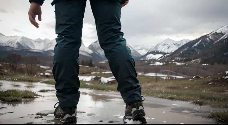 Wearing snow pants in the rain while hiking outdoors