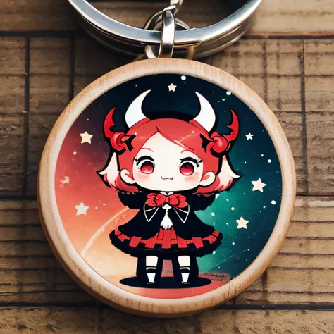 Key chain with cute devil illustration, (Masterpiece), (Best Quality), (Ultra high Detailes)