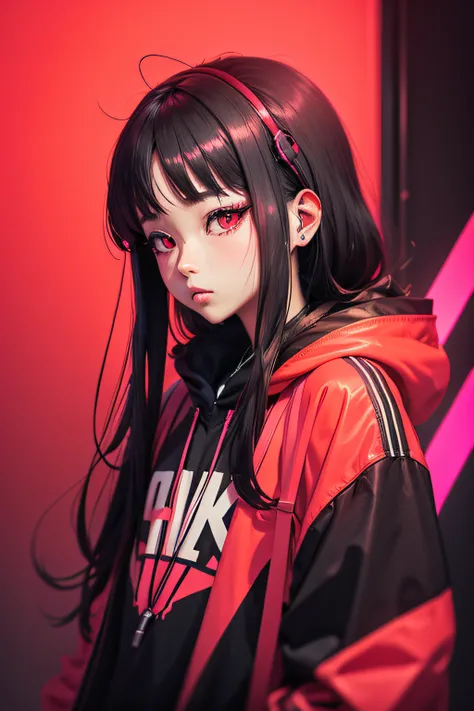 anime phonk si-fi style love album cover with neon red colors