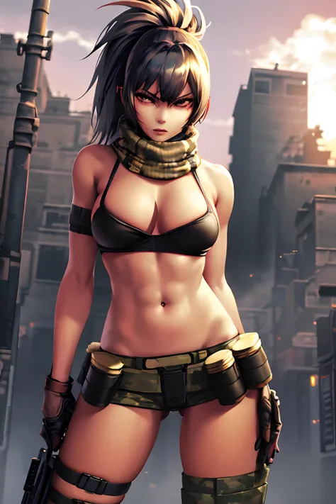 Best quality, masterpiece,bra and panty, serious, dominant, seductive, sexy, military, desert. Cammo, Tactical. Armor, desert scarf.