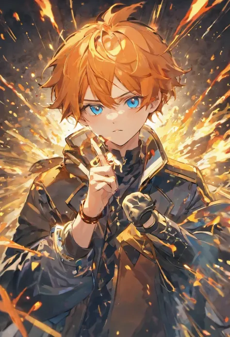 Masterpiece, best quality, tartaglia (genshin impact), gloves, mask, male focus, 1boy, blue eyes, black gloves, solo, orange hair, bangs, water, jacket, hair between the eyes, jewelry, scarf,