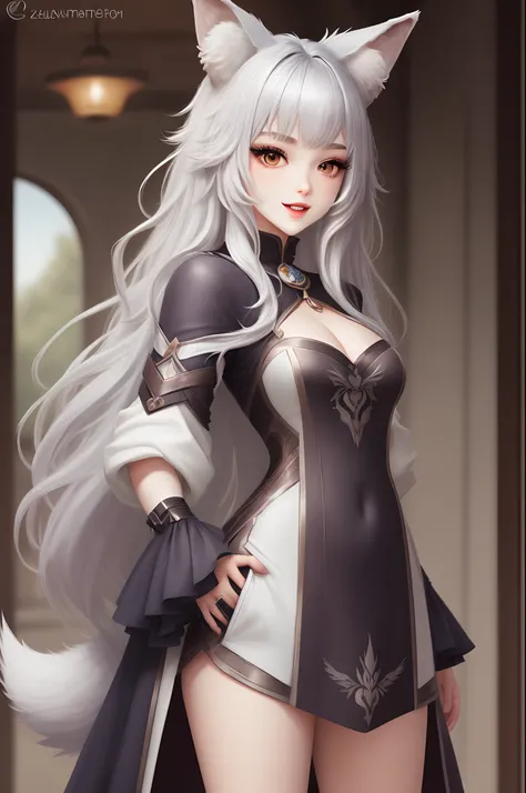 silber hair　coyote　personification　Longhaire　2D Beautiful Girl　Gizatooth