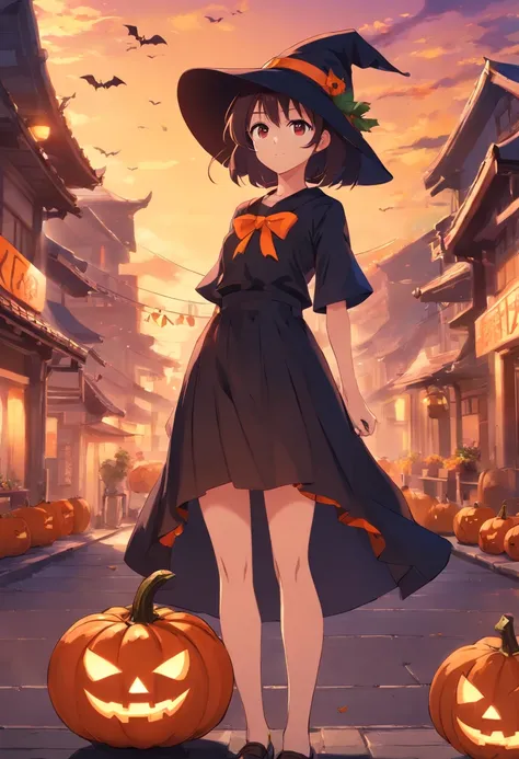 Anime girl with pumpkin hat and black top, halloween art style, mechanized witch girl, best anime 4k konachan wallpaper, anime art wallpaper 4k, anime art wallpaper 4k, halloween theme, 4k anime wallpaper, Anime art wallpaper 8k, anime style 4 k, anime wal...