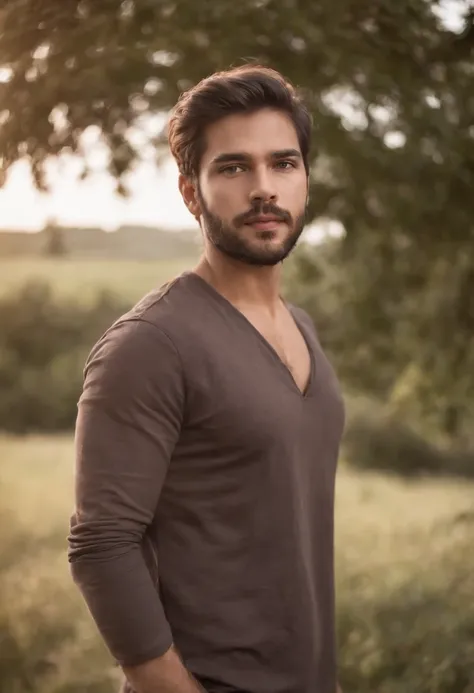 Menino de 25 anos, camisa branca,cabelo sedoso e desarrumado, barba clara, looking in camera, Meio Corpo,Pose reta, perfect lighting, sombra profunda, best quality, masutepiece, 超A high resolution, fotorrealista, Average body type,