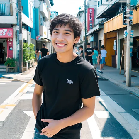 a black T-shirt　skater　 Smiling smile　Okinawa　Street style