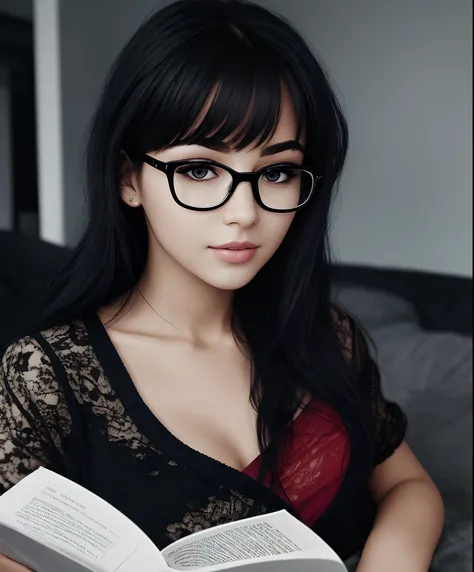 Glasses beauty with black hair who likes to read