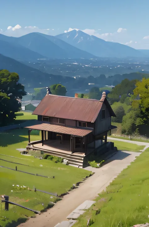 look down at，The house at the foot of the mountain