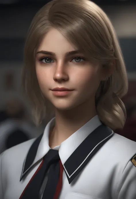 1girl, portrait of shot of re4ashley, athletic, black school uniform, white shirt, classroom, volumetric lighting, best quality, masterpiece, intricate details, tonemapping, sharp focus, hyper detailed, trending on Artstation, realistic,