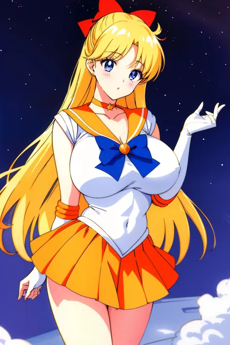 rating:safe、aino minako、Very long blonde woman、Sailor Senshi Uniform、Anime Aunt、A MILF、Orange Choker、Golden Choker、bow、jewelry、white glove、elbowgloves、skirt、magical little girl、Blue-eyed woman、sailorvenus、Orange sailor collar、Golden sailor collar、purple bo...