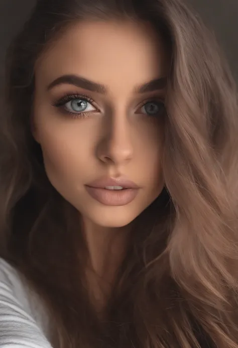 Femme Arafed en entier , fille sexy aux yeux bruns, ultra realist, Meticulous details, Portrait Sophie Mudd, cheveux noirs et grands yeux, selfie of a young woman, Yeux de chambre, Violet Myers, pas de maquillage, maquillage naturel, looking straight at ca...