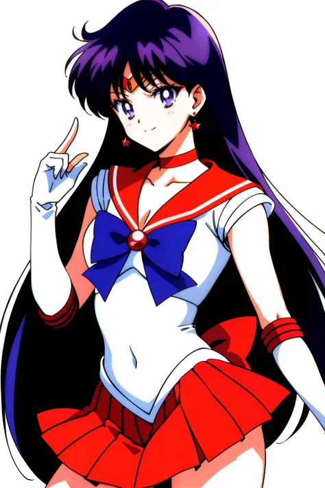 Anime Boy、Cool boys、Junior high school boys、gender change、gender change(Girls to boys)、Rei Hino、solo、Sailor Mars、jewelry、Sailor Senshi Uniform、white glove、elbowgloves、耳Nipple Ring、Boy with very long black hair、covered_navel、Red sailor collar、Blue bow tie、r...