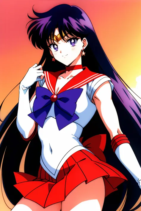 Anime Boy、Cool boys、Junior high school boys、gender change、gender change(Girls to boys)、Rei Hino、solo、Sailor Mars、jewelry、Sailor Senshi Uniform、white glove、elbowgloves、耳Nipple Ring、Boy with very long black hair、covered_navel、Red sailor collar、Blue bow tie、r...