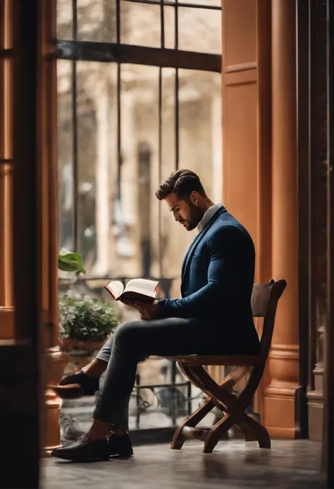 A fit man reading a book