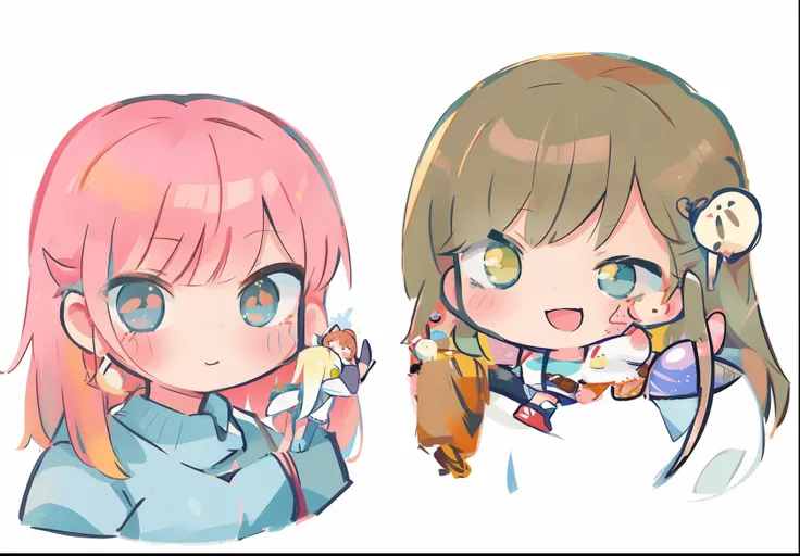 cute little、(((2girls)))Chibi、colourfull