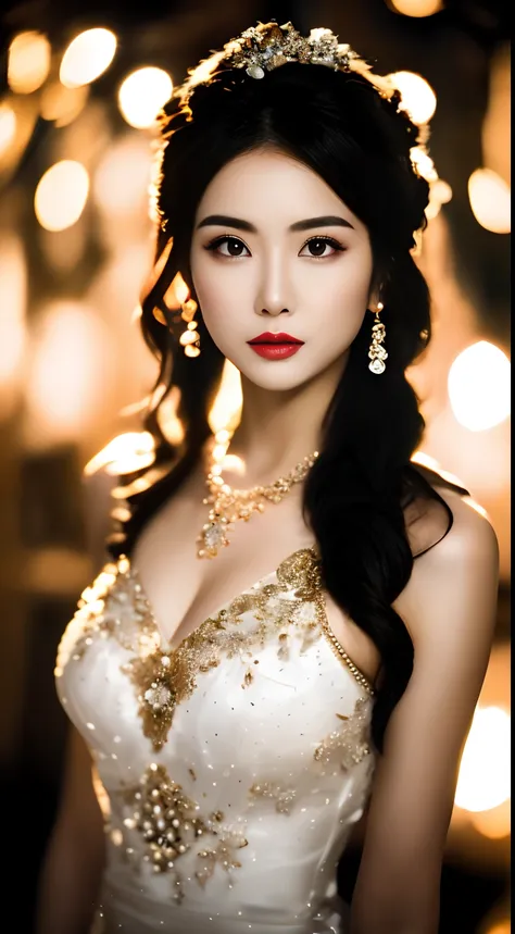 Best Quality, masutepiece, hight resolution, 1girl in,china wedding  dress,Hair Ornament,Necklace, Jewelry,Beautiful face,Inserting a into the_Body, Tindall Effect,Photorealistic, Dark Studio, Rim lighting, two tone lighting,(High detailed skin:1.2), 8K UH...