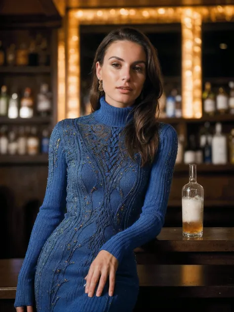 photo of S194_KatyMarioni,an attractive woman,in a (bar:1.1),wearing a (blue|red turtleneck-dress:1.1),(8k, RAW photo, best quality, depth of field, ultra high res:1.2),(absurdres, intricate, photorealistic, masterpiece, ultra-detailed:1.3),