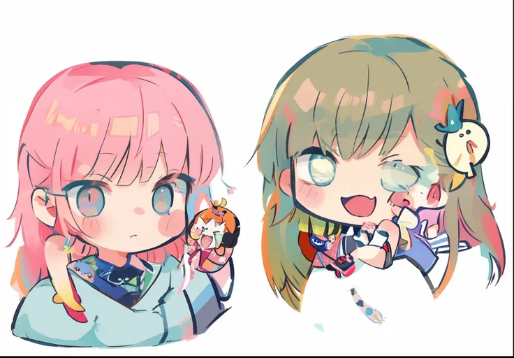 cute little、(((2girls)))Chibi、colourfull