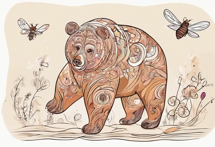 Draw cartoon drawings，A brown bear，A piglet，A bee，A scalper