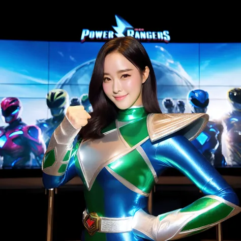 Alafed woman in shiny suit posing for photo, power ranger, Green Power Rangers, power rangers film, the secret seventh power ranger, power pose, power ranger, iu lee ji-eun as a super villain, krystal, john park, japanese dc live action movie, gemma chen, ...