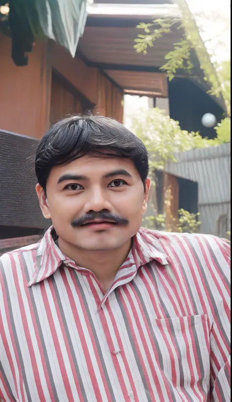 arafed man with a mustache on his face in front of a house, south east asian with round face, thawan duchanee, with round face, ayan nag, clean shaven face, nivanh chanthara, face picture, clean shaven wide face, shaven face, mildly scarred on his face, cl...