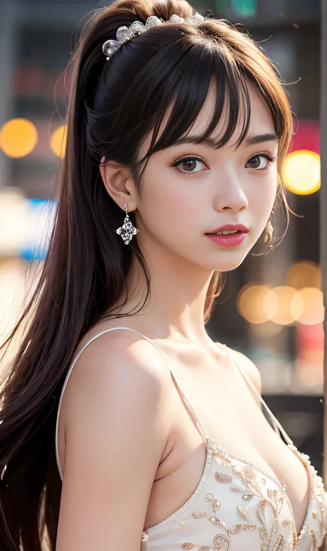 (8K, RAW Photos, Best Quality, High resolution: 1.1), (Surreal: 1.4), (Realistic, Realistic: 1.3), Soft light, girl, Realistic face, Realistic body, Realistic skin, Absurd, masutepiece, (Cute: 1.8), Cute, Solo, (conservative dress: 1.2), Detailed black eye...