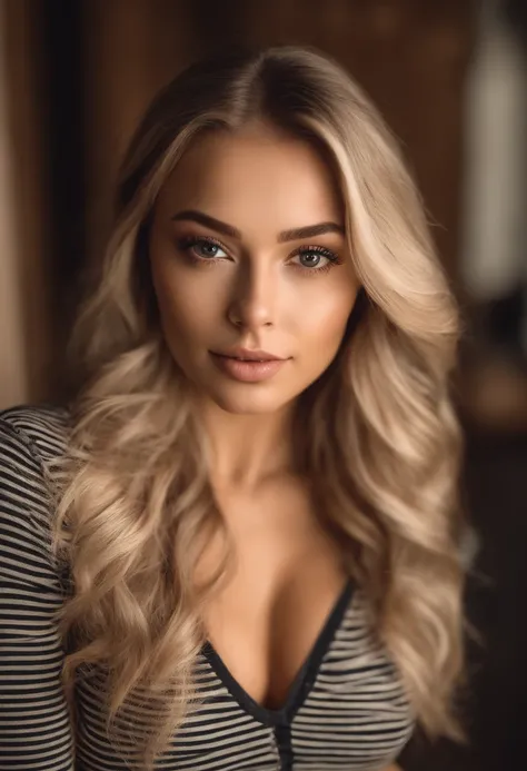 Woman in matching t-shirt and panties, Sexy girl with brown eyes, portrait sophie mudd, Portrait of de Corinne Kopf, blonde hair and large eyes, selfie of a young woman, Make-up without, natural makeup, Look directly into the camera, face with artgram, dez...