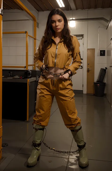 improve her hands and handcuffs, improve the bondage gear and chains on her boots