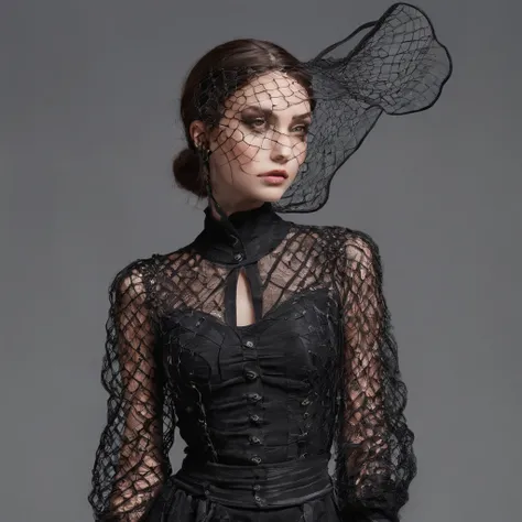 Girl in symbolic gothic net clothes