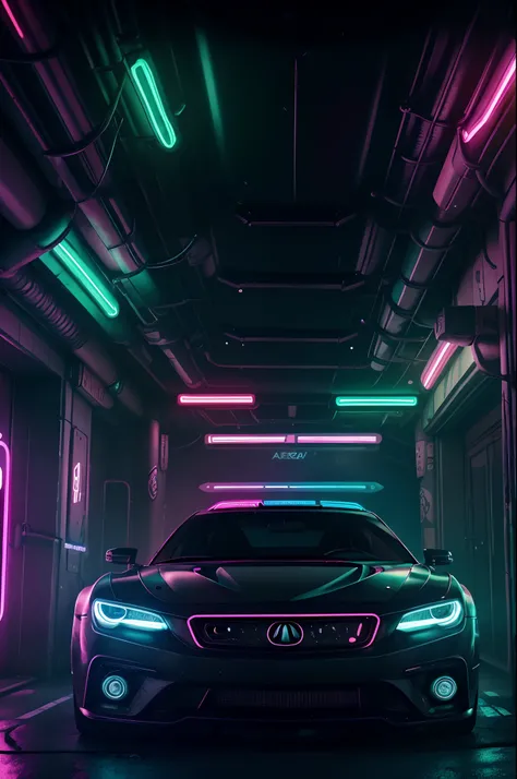 a car with neon lights on it parked in the dark, 8 k highly detailed ❤🔥 🔥 💀 🤖 🚀, cyberpunk car, cyberpunk vibe, futuristic art style, ✏️🎨, neon lit, neon lights in the background, neon lights and adds, hq 4k wallpaper, futuristic neon, with neon lights, cy...