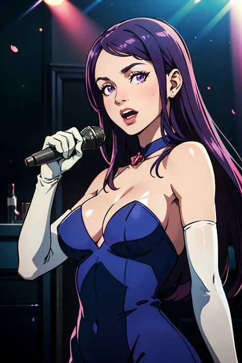 best quality,4k,8k,highres,masterpiece:1.2),ultra-detailed,(realistic,photorealistic,photo-realistic:1.37), vibrant colors, stage spotlight, vintage microphone, elegant hair, graceful pose, dynamic atmosphere, stylish interior, classic jazz era vibes, capt...