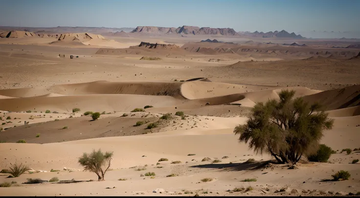 Horizonte do Deserto do Sinai, with emphasis on Mount Sinai and the characteristic vegetation of the region, por volta do meio dia.