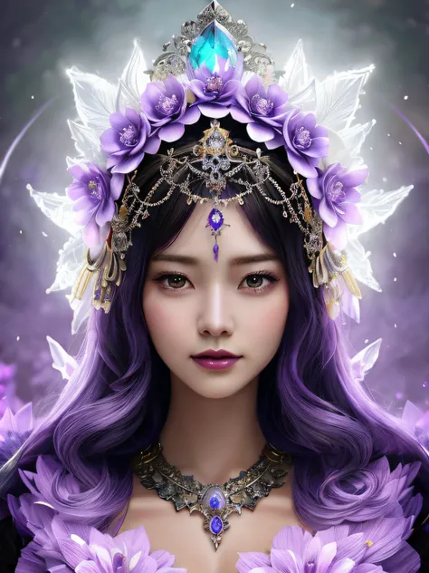 a woman with purple hair and a crown on her head, fantasy art style, epic fantasy art style hd, digital fantasy art ), detailed fantasy digital art, digital 2d fantasy art, 8k high quality detailed art, digital art fantasy art, a beautiful fantasy empress,...