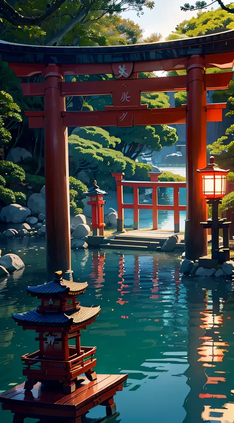 (Japan Beauty、shrine maiden、17 age、Beautuful Women:1.5、cute little、spotless):2、(Torii gate on the sea、evening glow、shores)、Write、a smile、Slightly red cheeks、shrines