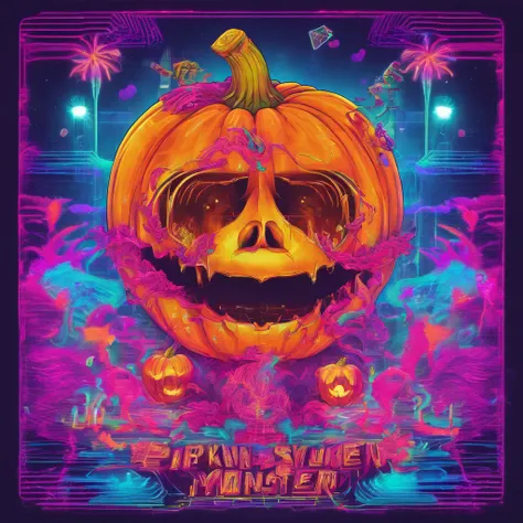 Pumpkin Little Monster movie poster，Cute little skeletons，plethora of colors，colorful，Highest image quality，Cinematic texture，A masterpiece，tmasterpiece，Fireworks in the background